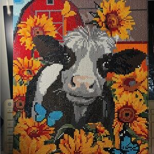 Colorful Cow and Sunflowers Diamond Painting